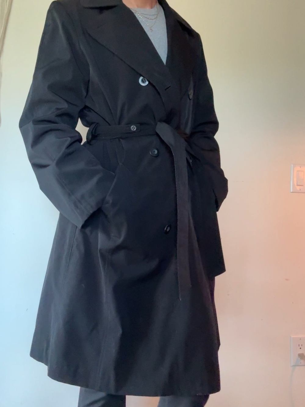 London Fog Women's Black Double-Breasted Trench Coat with Belt
